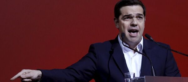 Greek Prime Minister Alexis Tsipras delivers a speech marking one year since he was first elected to power in Athens, Greece, January 24, 2016. - Sputnik Afrique