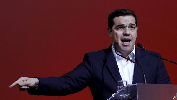 Greek Prime Minister Alexis Tsipras delivers a speech marking one year since he was first elected to power in Athens, Greece, January 24, 2016. - Sputnik Afrique
