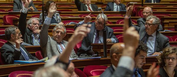 Сенаторы во время голосования французского сената по принятию резолюции с призывом о смягчении санкций против России - Sputnik Afrique