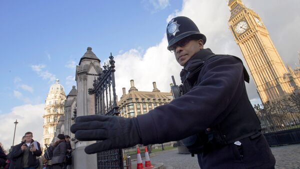 A police officer  outside the Houses of Parliament in central London on November 25, 2015. - Sputnik Afrique