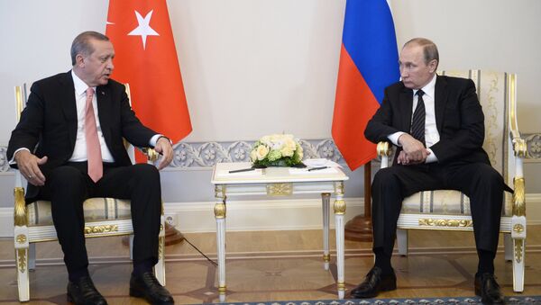 Le président turc Recep Tayyip Erdogan rencontre son homologue russe Vladimir Poutine à Saint-Pétersbourg - Sputnik Afrique