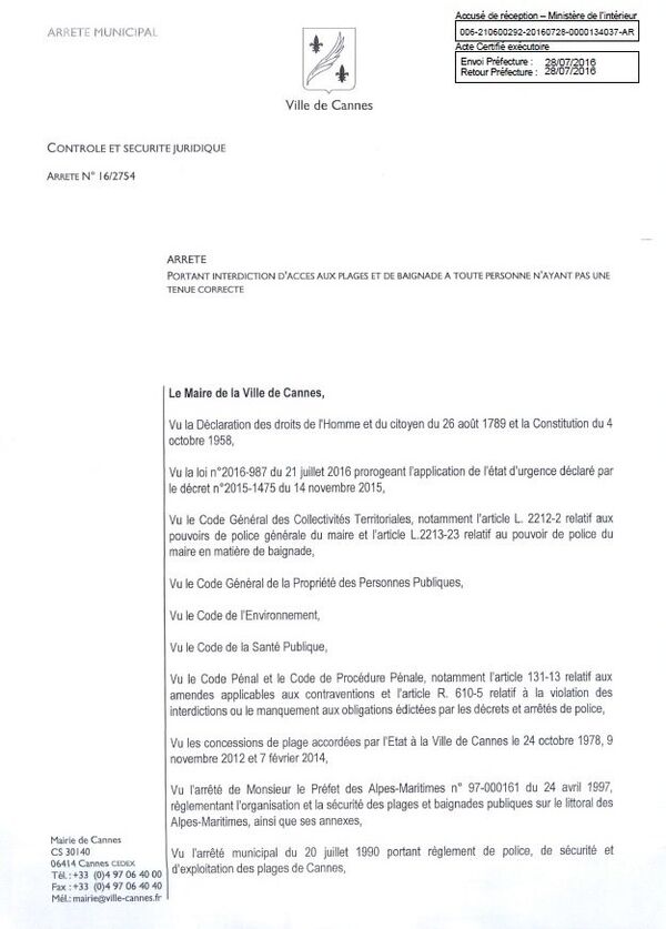 Arrêté municipal Cannes Arrêté municipal Cannes - Sputnik Afrique