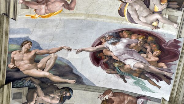 Фреска Микеланджело с изображением Адама на потолке Сикстинской капеллы в Ватикане - Sputnik Afrique