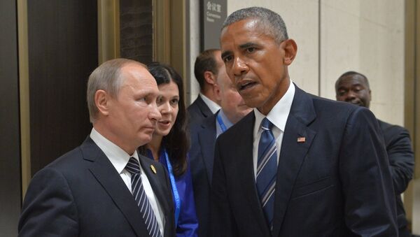 Le président russe Vladimir Poutine et le président américain Barack Obama lors d'une réunion à Hangzhou - Sputnik Afrique
