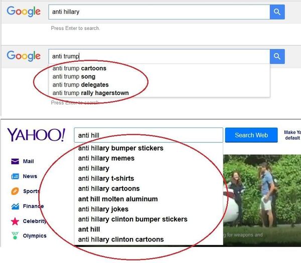 Google montre des suggestions négatives pour Donald Trump tout en cachant des suggestions négatives pour Mme Clinton. Google montre des suggestions négatives pour Donald Trump tout en cachant des suggestions négatives pour Mme Clinton. - Sputnik Afrique