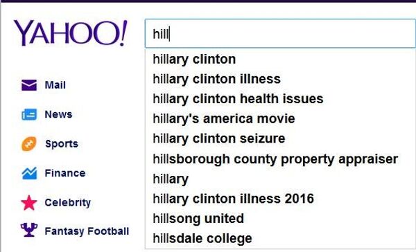 Yahoo reflète les nouvelles tendances concernant la santé d'Hillary Clinton Yahoo reflète les nouvelles tendances concernant la santé d'Hillary Clinton - Sputnik Afrique