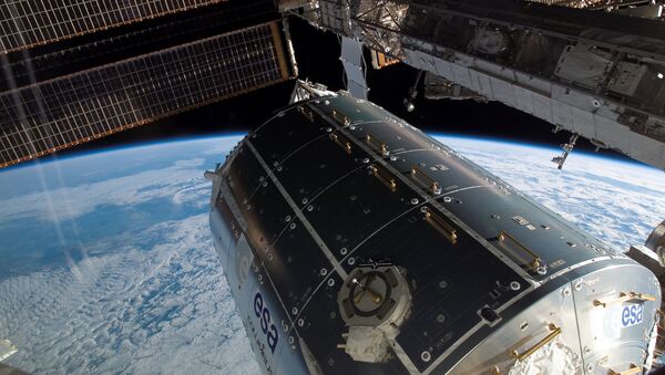 In this photo released by NASA on February 14, 2008, A view of the newly installed European Columbus module at the International Space Station on February 13, 2008. - Sputnik Afrique