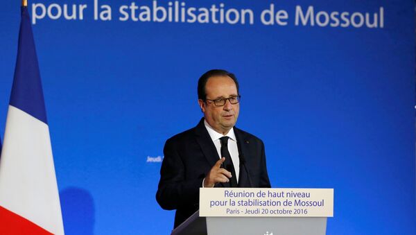 French President Francois Hollande delivers a speech during a ministerial summit to discuss on future of Mosul city post-Islamic State, in Paris, France, October 20, 2016. - Sputnik Afrique