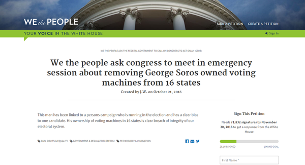 La pétition sur le site du Congrès US contre l'utilisation des machines de vote fournies par une entreprise liée au financier George Soros La pétition sur le site du Congrès US contre l'utilisation des machines de vote fournies par une entreprise liée au financier George Soros - Sputnik Afrique