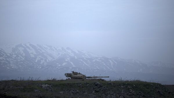 An old Israeli tank sits in a position in the Israeli-controlled Golan Heights near the border with Syria, Tuesday, Jan. 27, 2015. - Sputnik Afrique
