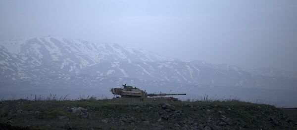 An old Israeli tank sits in a position in the Israeli-controlled Golan Heights near the border with Syria, Tuesday, Jan. 27, 2015. - Sputnik Afrique