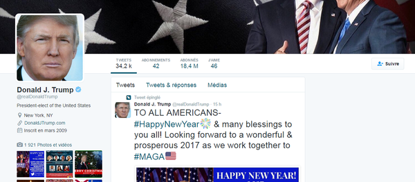 La page officielle de Donald Trump sur Twitter - Sputnik Afrique