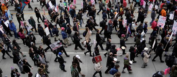Les protestations anti-Trump à Seattle, Washington, Etats-Unis, le 20 janvier 2017 - Sputnik Afrique