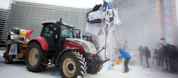 Action de l'European Milk Board lors d'une réunion des ministres de l'agriculture de l'UE, le 23 janvier 2017 - Sputnik Afrique