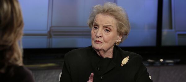 Former U.S. Secretary of State Madeleine Albright is interviewed by Maria Bartiromo during her Mornings with Maria program on the Fox Business Network, in New York Wednesday, March 2, 2016. - Sputnik Afrique