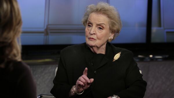 Former U.S. Secretary of State Madeleine Albright is interviewed by Maria Bartiromo during her Mornings with Maria program on the Fox Business Network, in New York Wednesday, March 2, 2016. - Sputnik Afrique
