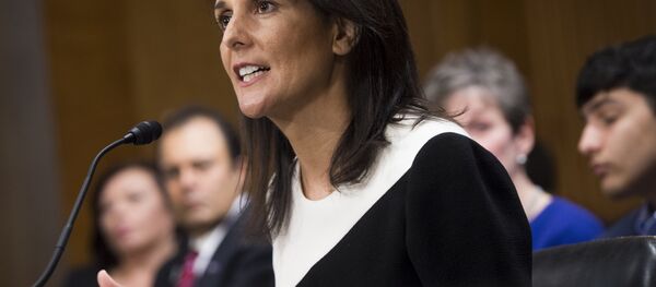 South Carolina Governor Nikki Haley testifies during her confirmation hearing for US Ambassador to the United Nations (UN) before the Senate Foreign Relations committee on Capitol Hill in Washington, DC South Carolina Governor Nikki Haley testifies during her confirmation hearing for US Ambassador to the United Nations (UN) before the Senate Foreign Relations committee on Capitol Hill in Washington, DC - Sputnik Afrique