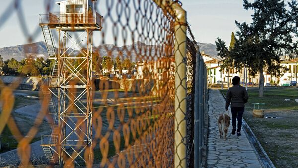 A woman walks her dog on the Turkish side of the green line, a UN controlled buffer zone separating the divided Cypriot capital Nicosia, on January 13, 2017. - Sputnik Afrique