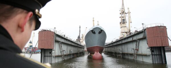 Спуск на воду головного фрегата ВМФ РФ Адмирал флота Сергей Горшков Спуск на воду головного фрегата ВМФ РФ Адмирал флота Сергей Горшков - Sputnik Afrique