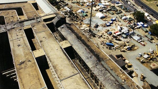 An aerial view of the Pentagon's damaged section after the 9/11 terrorist attack. - Sputnik Afrique