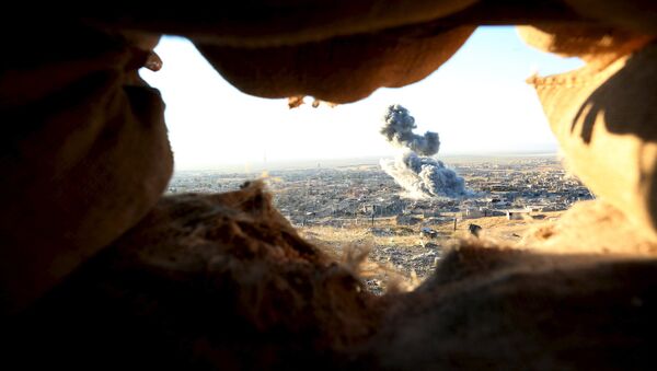 Smoke rises from the site of U.S.-led air strikes in the town of Sinjar, November 12, 2015 - Sputnik Afrique