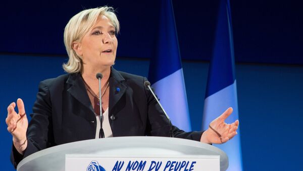 Marine Le Pen, French presidential candidate and leader of the political party the National Front, during a news conference following the first round of the presidential election. - Sputnik Afrique