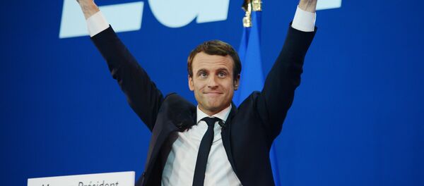 Emmanuel Macron, French presidential candidate and leader of the movement En Marche!, during a news conference following the first round of the election. - Sputnik Afrique