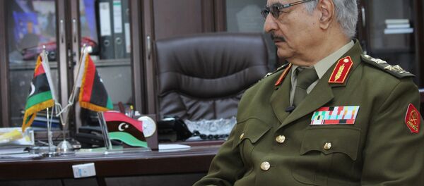 In this March 18, 2015 file photo, Gen. Khalifa Haftar speaks during an interview with The Associated Press in al-Marj, Libya. - Sputnik Afrique