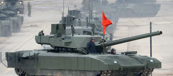 Танк Т-14 Армата на совместной тренировке сводного парадного расчета, механизированной колонны и авиации Парада Победы. - Sputnik Afrique