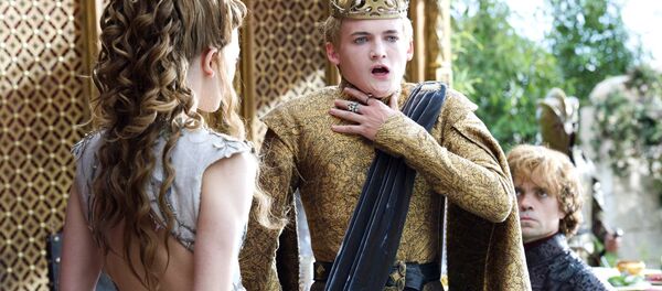 This image released by HBO shows Natalie Dormer, left, Jack Gleeson, Peter Dinklage, right in a scene from Game of Thrones. - Sputnik Afrique