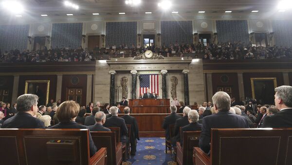 US President Donald J. Trump delivers his first address to a joint session of Congress from the floor of the House of Representatives in Washington, DC, USA, 28 February 2017 - Sputnik Afrique