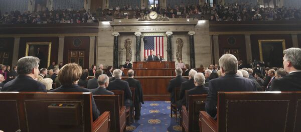 US President Donald J. Trump delivers his first address to a joint session of Congress from the floor of the House of Representatives in Washington, DC, USA, 28 February 2017 - Sputnik Afrique