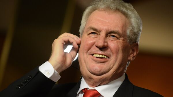 Czech new-elected President Milos Zeman smiles as he gives an interview for the Czech television on January 26, 2013 - Sputnik Afrique