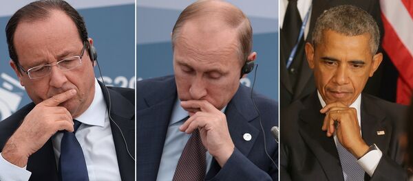 François Hollande, Vladimir Poutine et Barack Obama - Sputnik Afrique