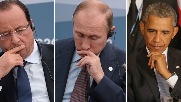François Hollande, Vladimir Poutine et Barack Obama - Sputnik Afrique