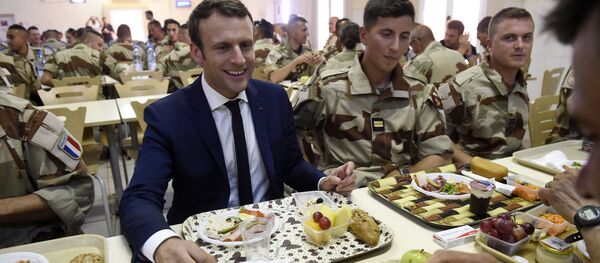 Le Président Emmanuel Macron lors de sa visite au soldats français déployés dans le cadre de l’opération Barkhane au Mali - Sputnik Afrique