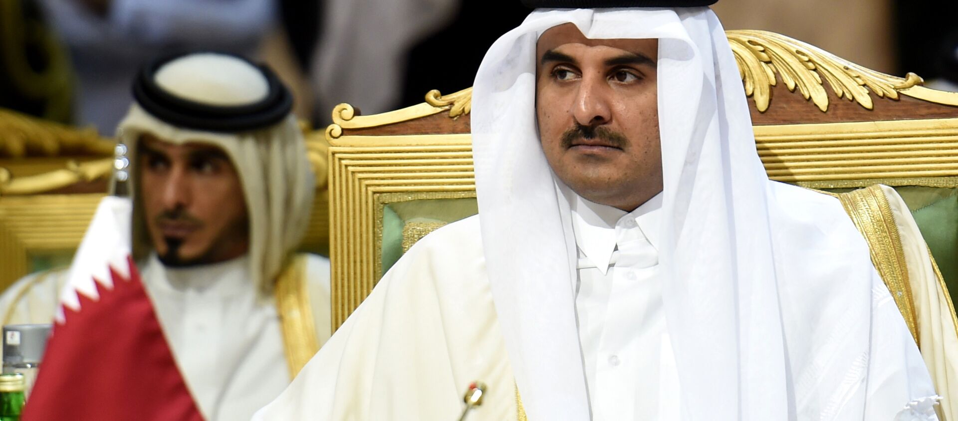 L'émir du Qatar, cheikh Tamim bin Hamad Al-Thani, assiste à la deuxième journée du 136e sommet du Conseil de coopération du Golfe (CCG) qui se tient à Riyad, le 10 décembre 2015, alors que les rois et émirs de six pays du Golfe ont entamé deux jours de discussions, au moment où des discussions sans précédent sont menées par l'opposition syrienne dans un hôtel de luxe dans une autre partie de la ville. Le roi saoudien Salman bin Abdulaziz a appelé à des solutions politiques aux guerres en Syrie et au Yémen, tout en condamnant le terrorisme, à l'ouverture du sommet annuel du Golfe. PHOTO AFP / FAYEZ NURELDINE  - Sputnik Afrique, 1920, 27.05.2021