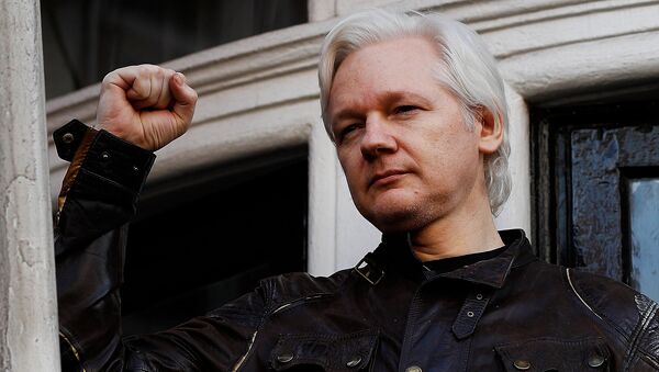 WikiLeaks founder Julian Assange is seen on the balcony of the Ecuadorian Embassy in London, Britain, May 19, 2017 - Sputnik Afrique