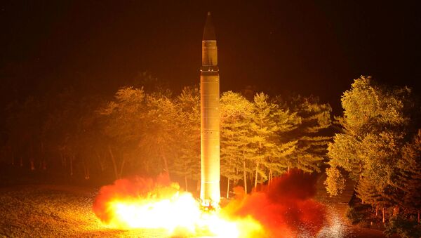 Intercontinental ballistic missile (ICBM) Hwasong-14 is pictured during its second test-fire in this undated picture provided by KCNA in Pyongyang on July 29, 2017. - Sputnik Afrique