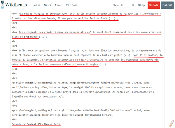 Courriel concernant la campagne présidentielle d'Emmanuel Macron publié par WikiLeaks: «Contre les tentatives de déstabilisation de la campagne présidentielle...» - Sputnik Afrique
