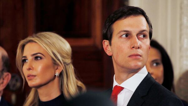 Ivanka Trump and her husband Jared Kushner watch as German Chancellor Angela Merkel and U.S. President Donald Trump hold a joint news conference in the East Room of the White House in Washington - Sputnik Afrique