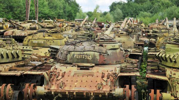 Tanks in 'storage' at the Lviv Armored Vehicle Plant, western Ukraine. File photo. - Sputnik Africa