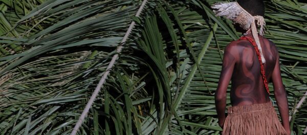 A young Pankararu Indian, in traditional dress, stands near a pitched tent at an encampment in front of the Brazilian National Congress building in Brasilia, Brazil, Monday May 2, 2011. A variety of tribal groups plan to camp out in front of the government building until Thursday, in protest against the construction of the Belo Monte hydroelectric plant in the Amazon rainforest. - Sputnik Afrique