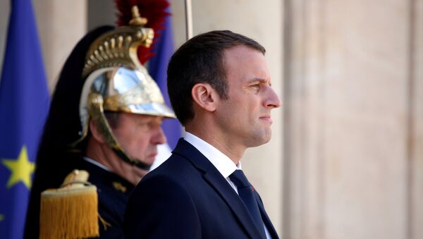 French President Emmanuel Macron stands on the steps of the Elysee Palace in Paris, France, June 16, 2017 - Sputnik Afrique