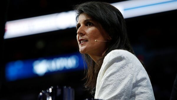 U.S. Ambassador to the United Nations NIkki Haley speaks to the American Israel Public Affairs Committee (AIPAC) policy conference in Washington, U.S., March 27, 2017 - Sputnik Afrique