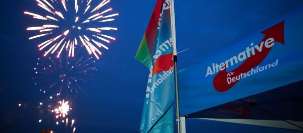 Germany's far-right Alternative for Germany AfD party burn a private fireworks during an election campaign tour by ship on the river Rhine near Krefeld, western Germany, September 4, 2017. - Sputnik Afrique