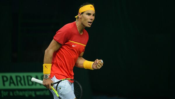 Rafael Nadal célèbre un point durant un match de la Coupe Davis  - Sputnik Afrique