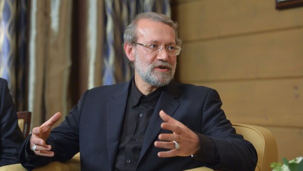 Speaker of the Islamic Consultative Council (parliament) of the Islamic Republic of Iran Ali Larijani during a meeting with Russian President Vladimir Putin following the 12th annual meeting of the Valdai International Discussion Club. File photo - Sputnik Afrique