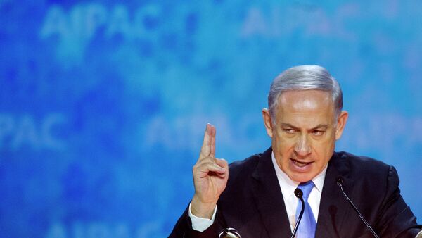 Israeli Prime Minister Benjamin Netanyahu gestures while addressing the 2015 American Israel Public Affairs Committee (AIPAC) Policy Conference in Washington - Sputnik Afrique