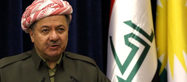 Iraqi Kurdish leader Massud Barzani speaks at a press conference during the visit of the British Foriegn Minister to Arbil, the capital of the Kurdish autonomous region in northern Iraq, on March 17, 2016 - Sputnik Afrique